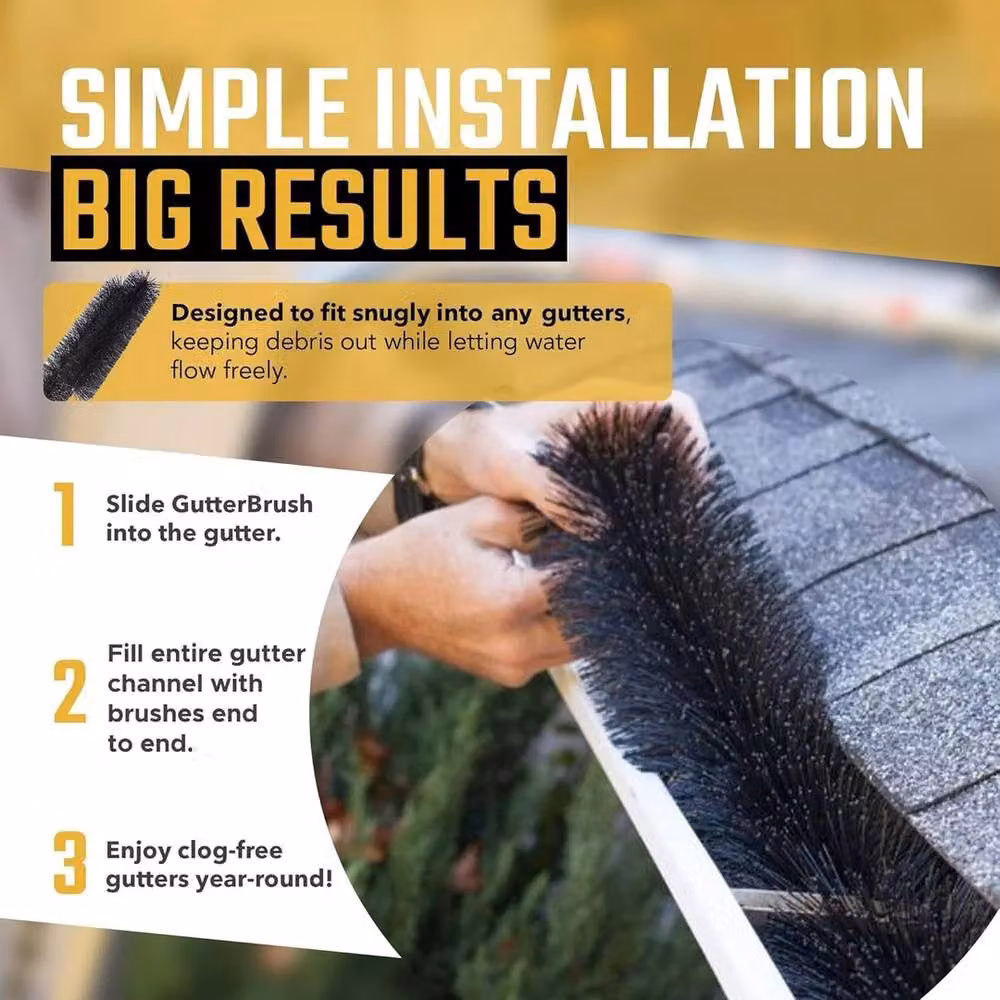 FLAVORA 4-Piece Gutter Brush Leaf Guard Filter Protection in Black, W: 100 cm, D: 15 cm – 5
