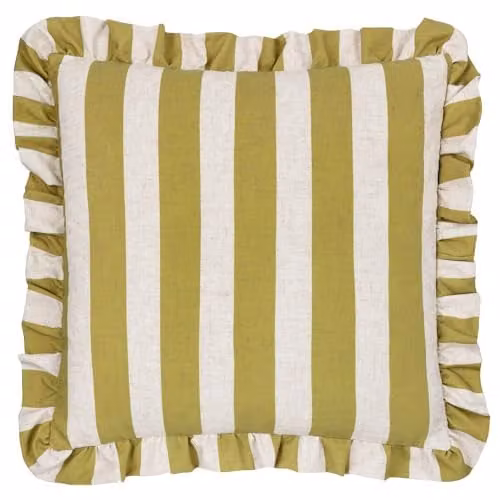Riva Home Green Striped Linen and Polyester Square Cushion, W/D/H: 50 x 50 x 50 cm