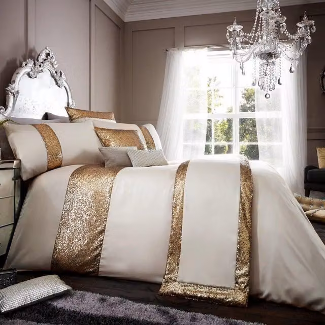 Smart Living Glamour Duvet Cover and Pillowcase Set, Beige, W: 140 cm, L: 200 cm