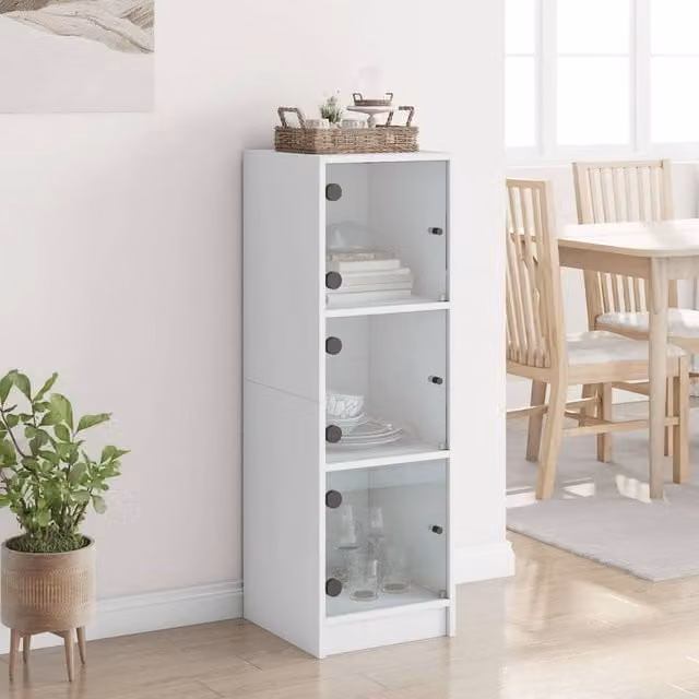 Berkfield Home Modern White Highboard with Glass Doors, W/D/H: 35 x 37 x 109 cm – 1