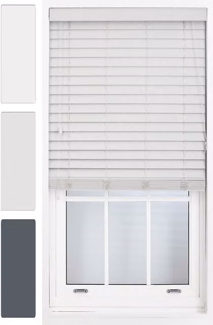 Furnished Grey Faux Wood Venetian Window Blinds with 50mm Slats, Width: 80 cm, Drop: 150 cm