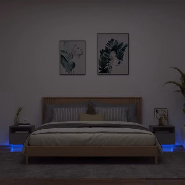 Berkfield Home Set of 2 Black Bedside Cabinets with Integrated LED Lighting, W/D/H: 40 x 39 x 37 cm – 1
