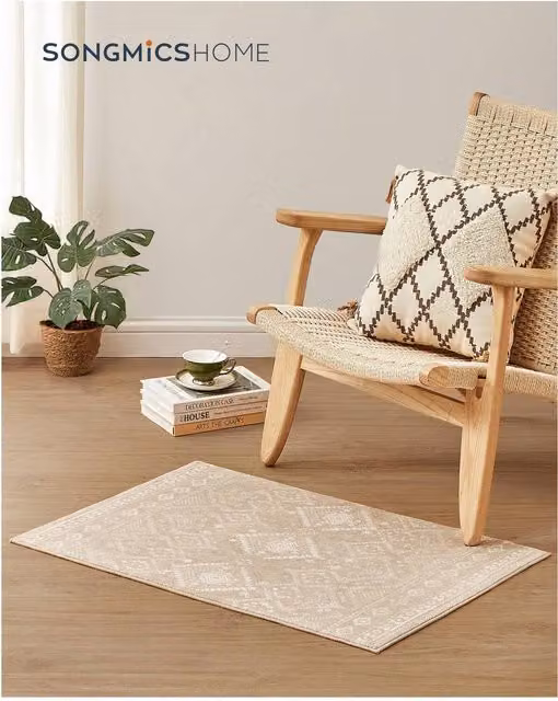 SONGMICS Boho Oriental Rectangular Area Rug, Washable and Non-Slip, Brown, Blue and Beige