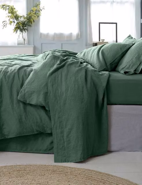 Piglet In Bed Green Linen Rich Breathable Flat Sheet, W: 200 cm x D: 200 cm