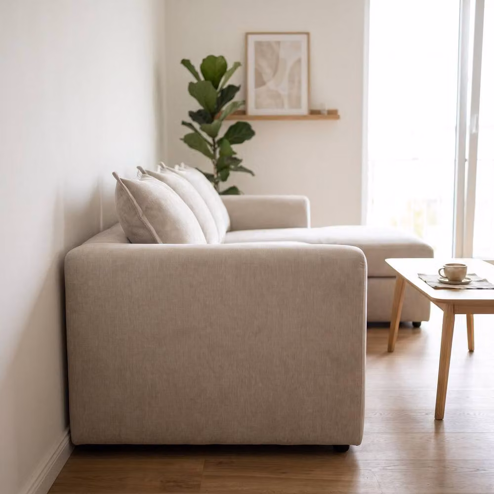Abakus Direct Dexter Relaxed Linen Corner Sofa, Right Facing with Plush Chaise, Light Sand – 3