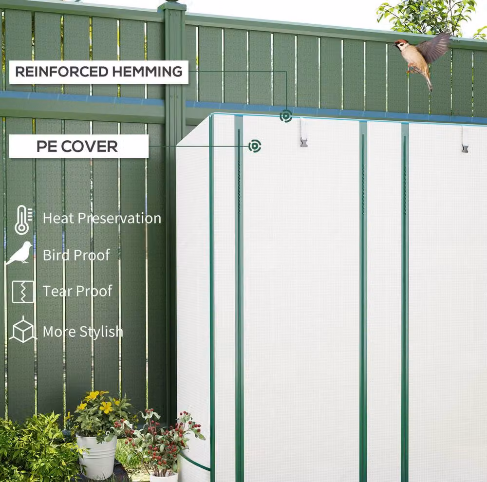 STILVORA Three-Tier Greenhouse with Roll-Up Doors in White, W/D/H: 152 x 48 x 144 cm – 3