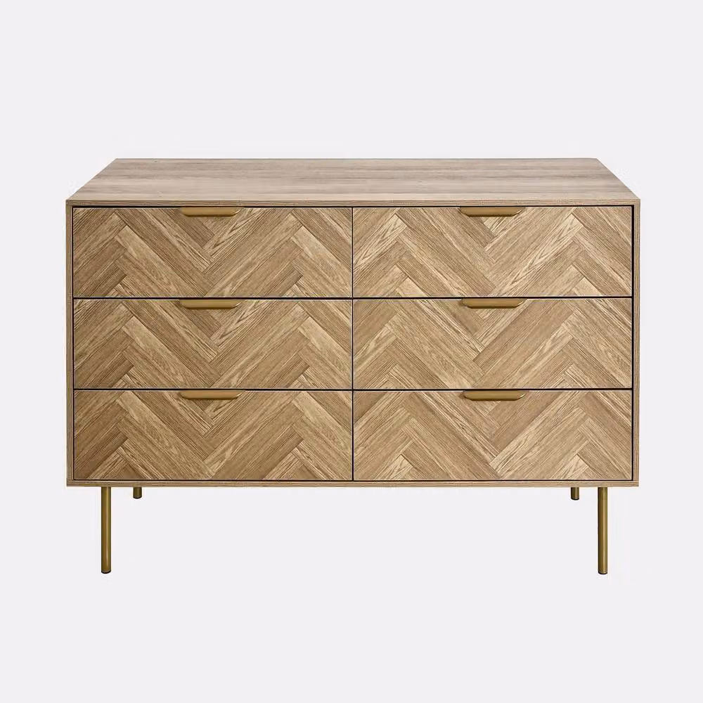 OHS Chevron 6 Drawer Chest of Drawers and Sideboard Storage Unit in Light Oak – 2