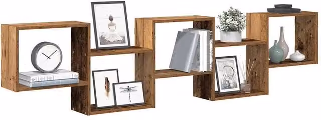 Berkfield Home Wall Mounted 5 Compartment Cube Shelf in Brown Old Wood Engineered Wood