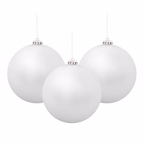 The Christmas Workshop Set of 3 Classic Matt Round Baubles in Silver and White, Diameter: 15 cm