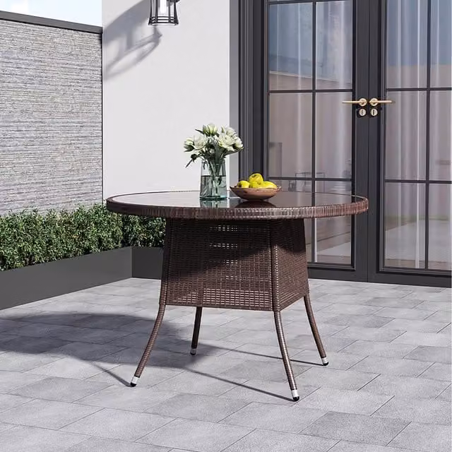 Breeins Rustic Brown Rattan Round Garden Coffee Dining Table, Diameter: 72 cm