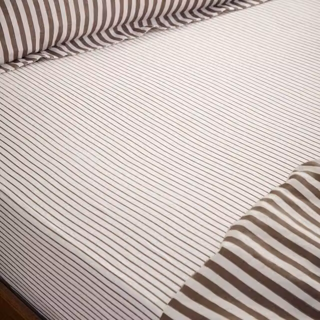 Yard Hebden Narrow Stripe 100% Cotton Fitted Sheet in Brown, Size: Single, W/D/H: 90 x 200 cm