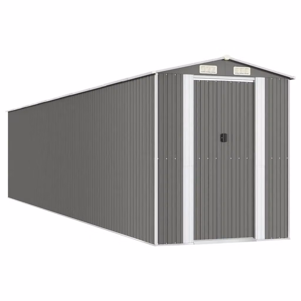 Berkfield Home Garden Shed in Light Grey Galvanised Steel, H x W x D: 223 x 192 x 938 cm – 2