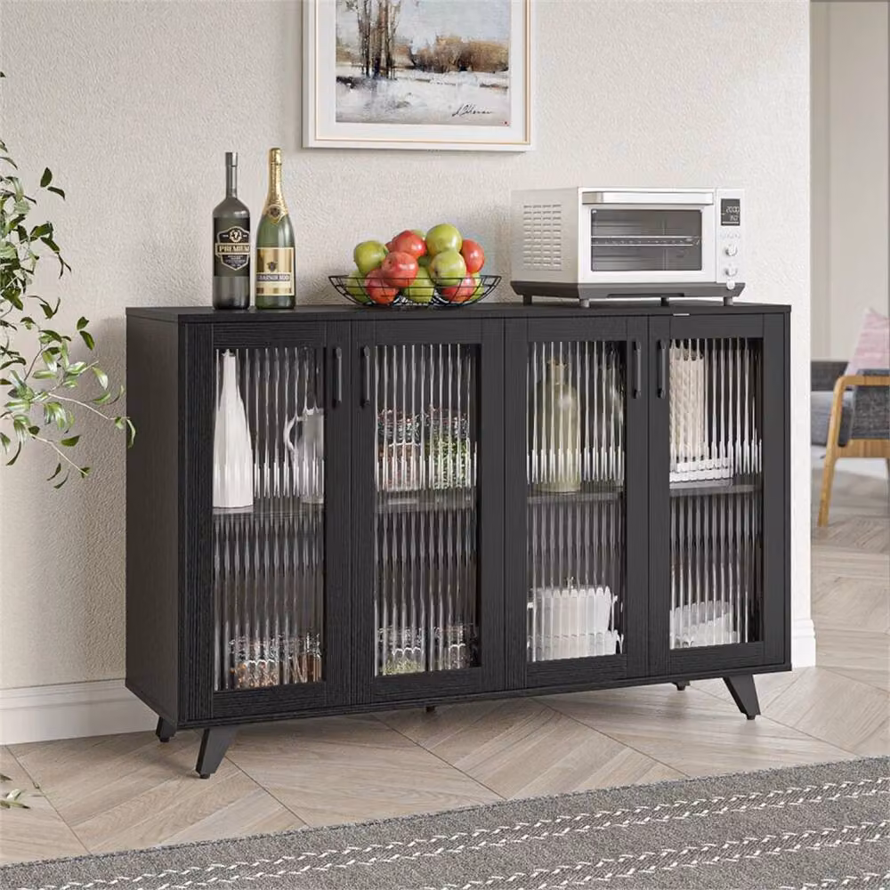 Hinsinc Modern Black 4 Door Sideboard and Kitchen Buffet Cupboard – 2
