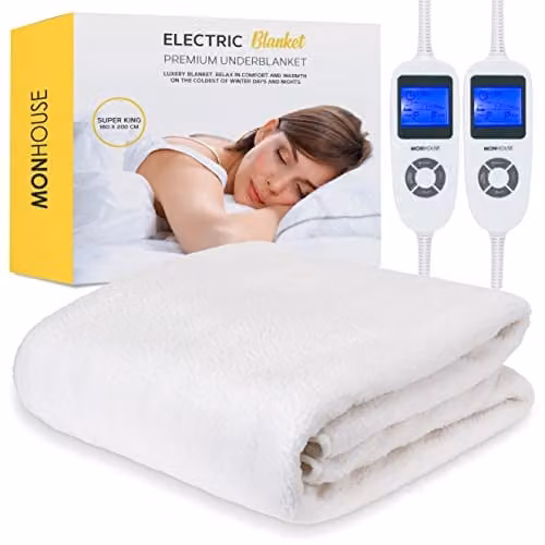 MONHOUSE Premium Soft Fleece Electric Heated Under Blanket in White or Beige, W/D/H: 180 x 200 cm – 1