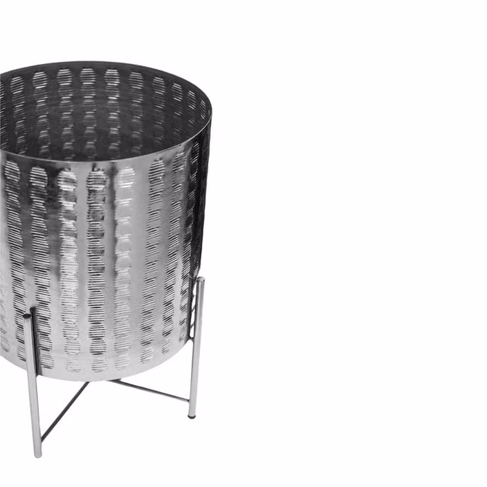 Lemon Pavilion Furniture and Decor Zendaya Embossed Metal Planter with Stand, Silver, W: 27 cm, D: 27 cm, H: 40 cm – 2