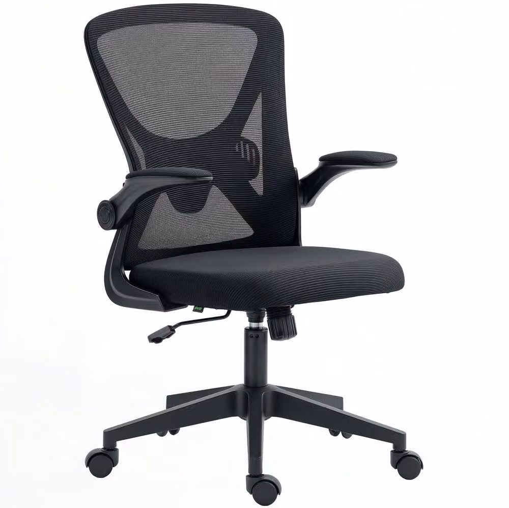 STILVORA Black Mesh Task Chair with Flip-Up Arms and Castors – 3
