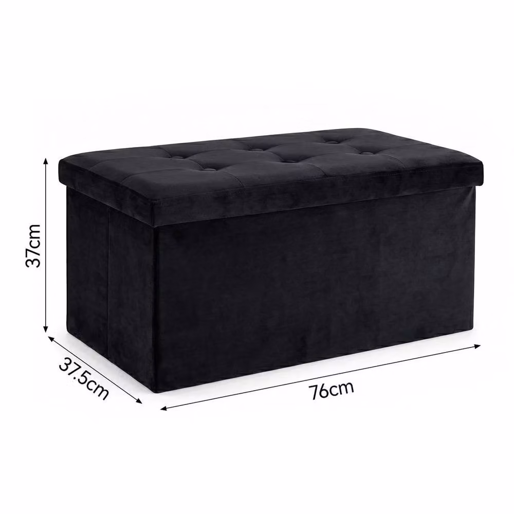 KORVIXA Black Velvet Storage Ottoman Bench Footstool W/D/H: 100 x 100 x 76 cm – 2