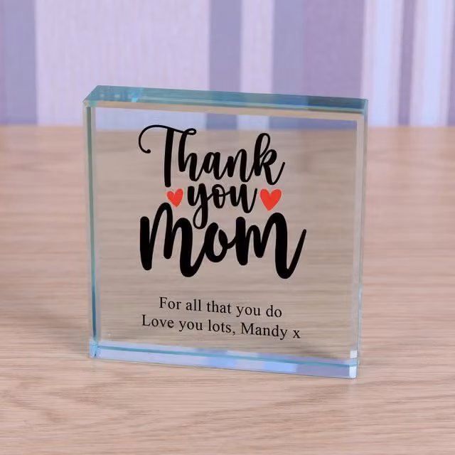 Uniqueful Personalised Thank You Mum Glass Token in Transparent and Beige