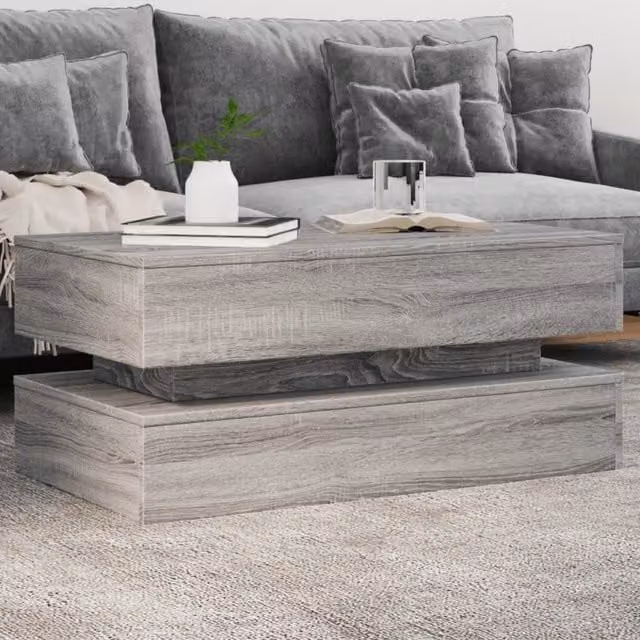Berkfield Home Coffee Table with LED Lights in Grey Sonoma, W/D/H: 90 x 50 x 40 cm – 1
