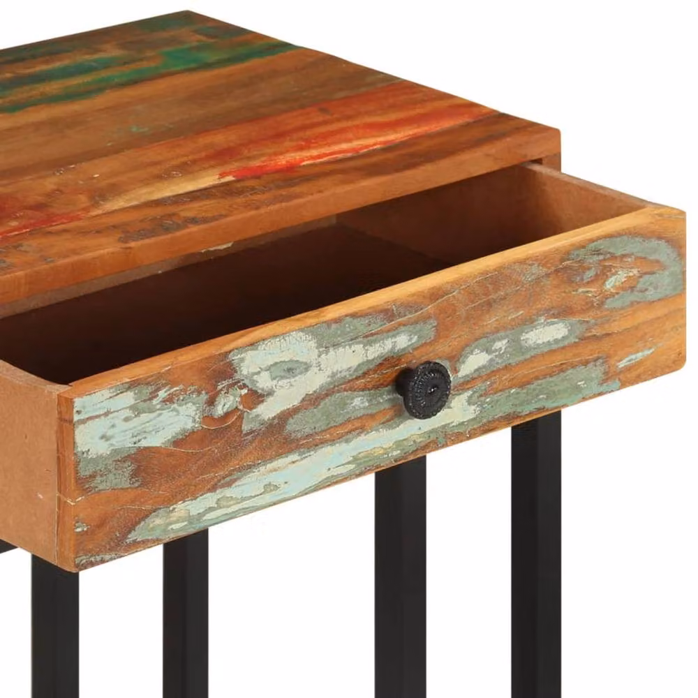 Berkfield Home U-Shaped Side Table in Brown Multicolour Solid Reclaimed Wood, W/D/H: 45 x 30 x 61 cm – 5