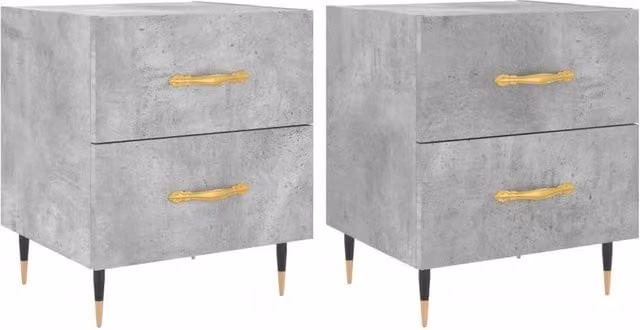 Berkfield Home Set of 2 Bedside Cabinets in Concrete Grey, W: 40 cm, D: 35 cm, H: 47.5 cm