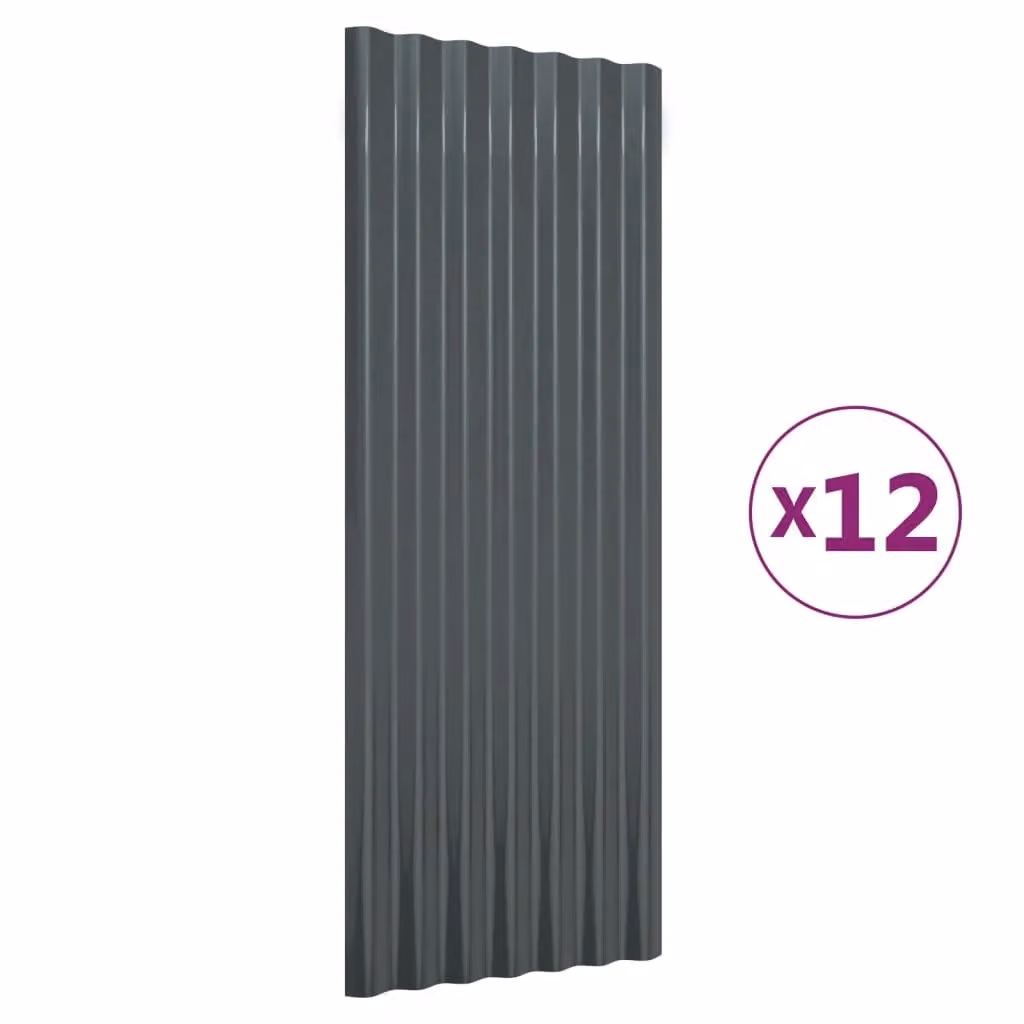 Berkfield Home 12-piece Corrugated Powder-coated Steel Roof Panels in Anthracite, W/H: 100 x 36 cm – 2