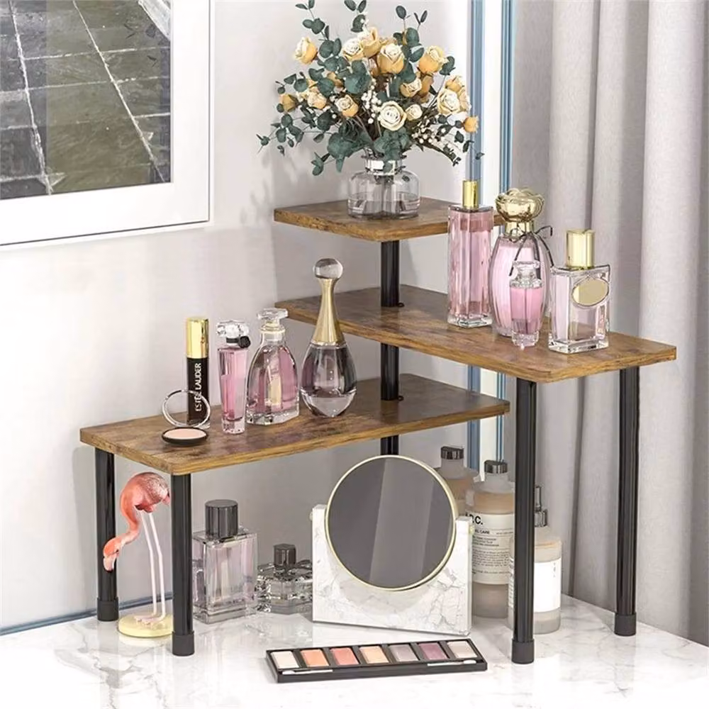 VOGREX 3-Tier Wooden Kitchen Corner Shelf Countertop Organizer Rack in Brown – 4