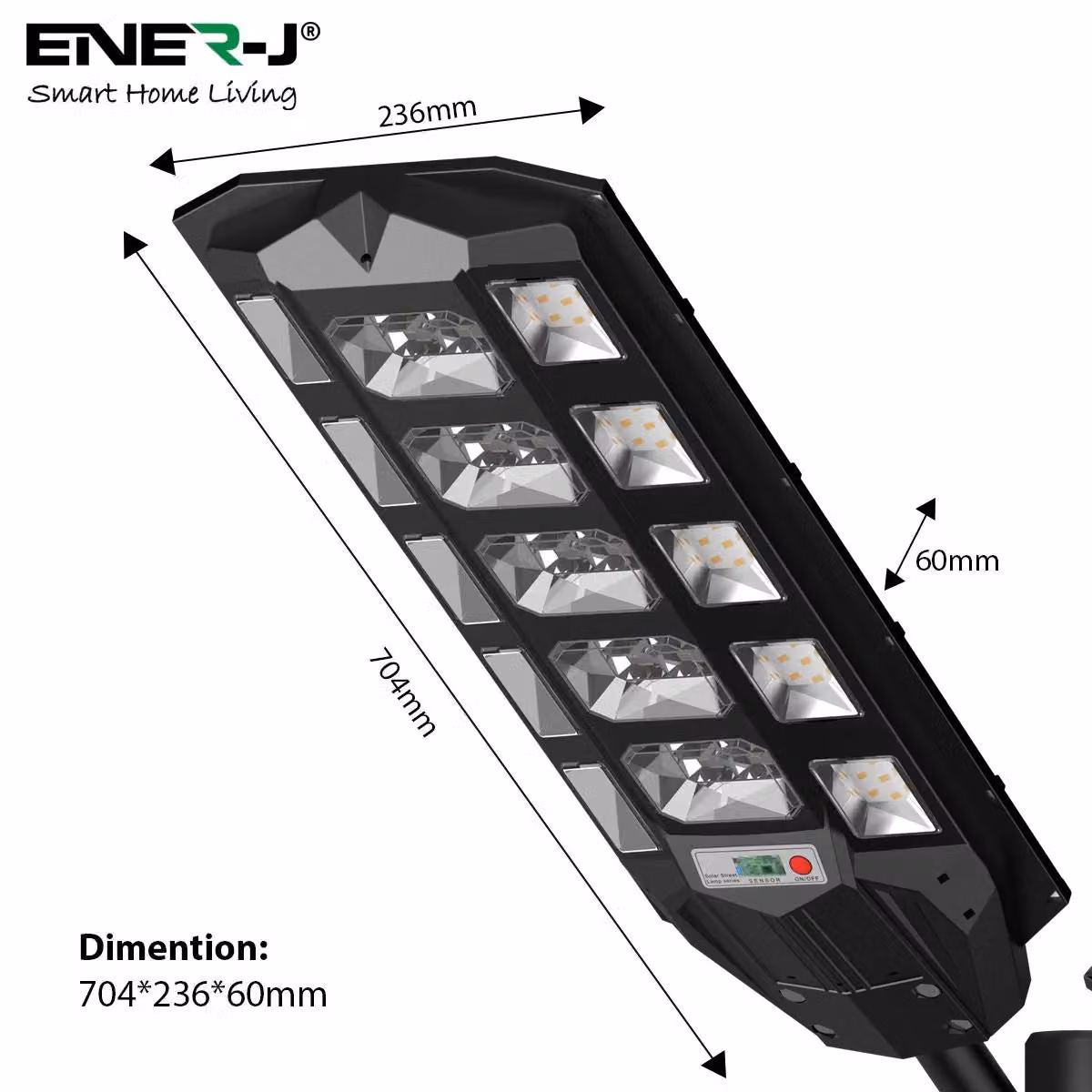 ENER-J 200W Solar Streetlight in White with 6V 18W Solar Panel, 24000 mAh Battery and Remote Control, 6500K Cool White – 5