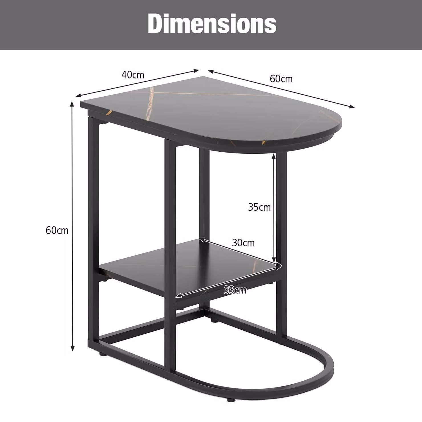 Gymax Modern C-shaped End Table with Storage Shelf in Black – 2