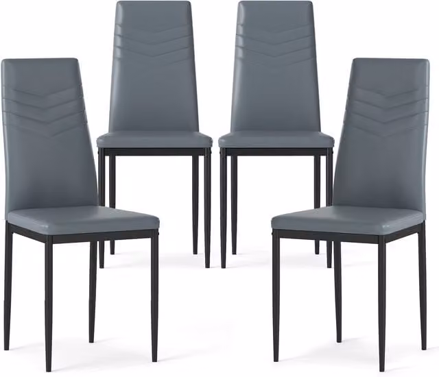 COSTWAY Set of 4 Grey Modern Armless Dining Side Chairs in Synthetic Leather