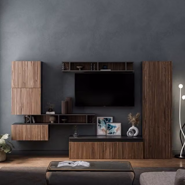 Decorotika Viterbo Modern Wall Mounted Entertainment Center in Black and Brown