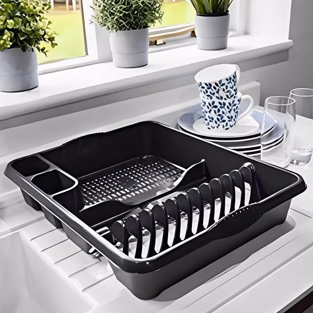 Flavora Black Plastic Rectangular Kitchen Dish Drainer with Cutlery Holder – 5