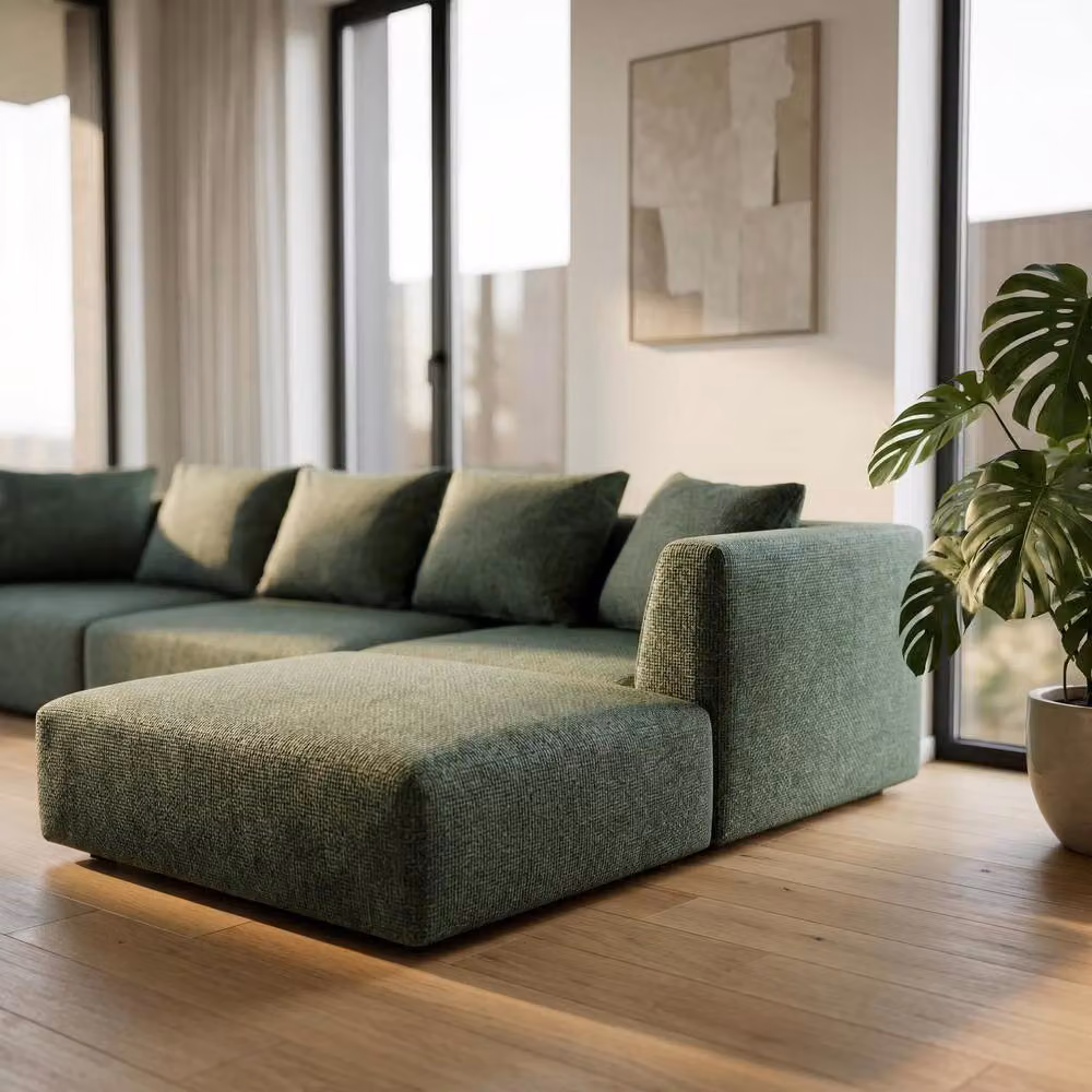 Abakus Direct Tokyo Large L-Shape Corner Sofa in Green Brushed Tweed Fabric – 3