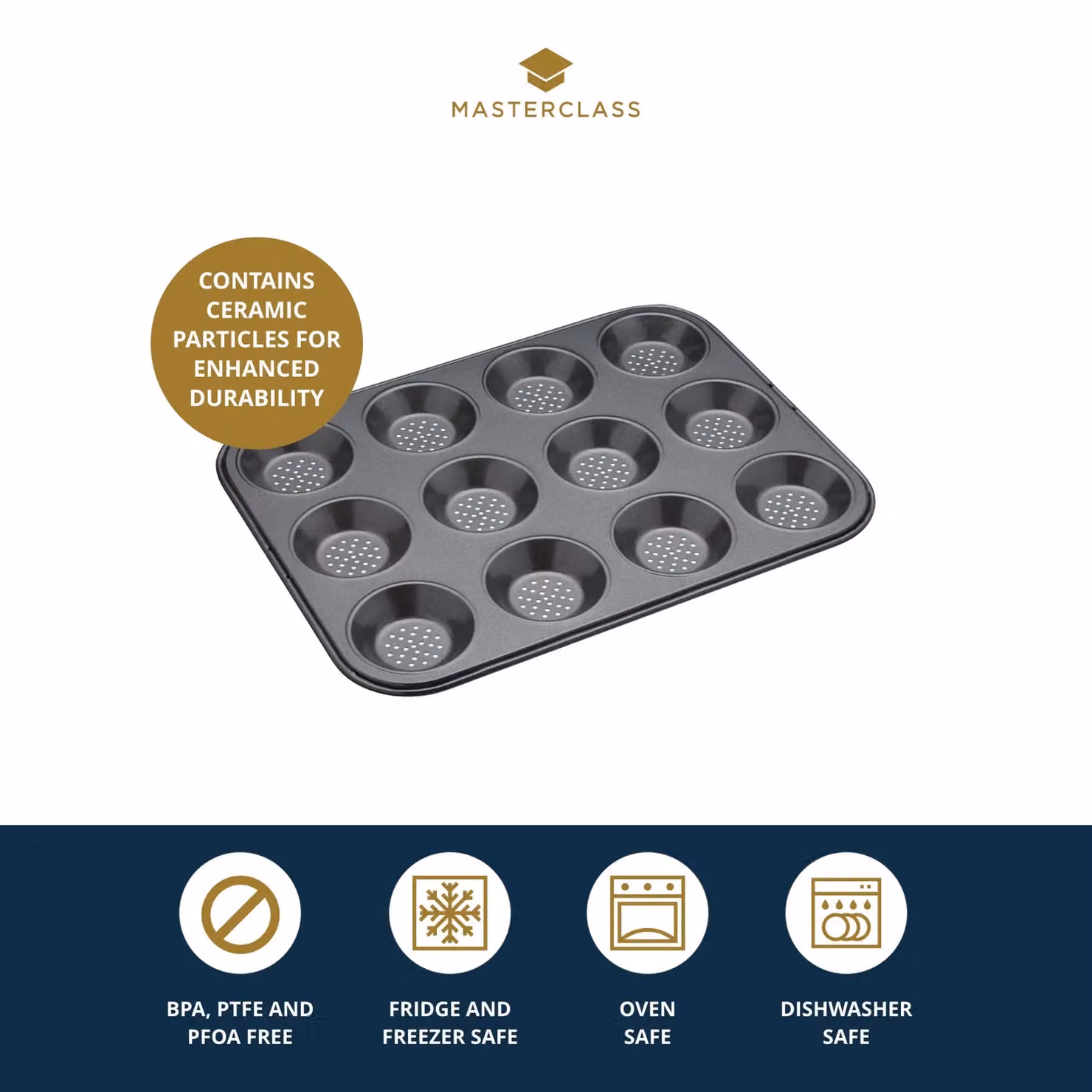 MasterClass Non-Stick Rectangular Tart Tin, Black, W: 32 cm x D: 24 cm – 5