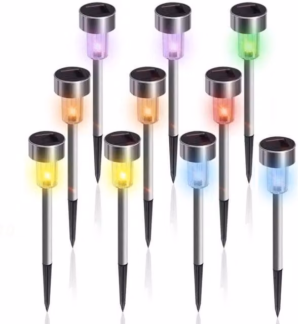 NESTLUNE 12-Pack Solar Powered Multicolour LED Garden Stake Lights in Silver – 1