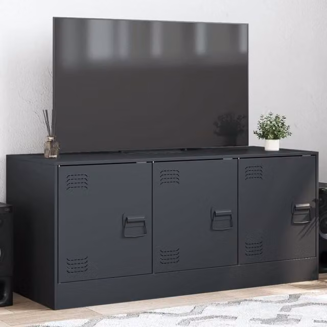 Berkfield Home Anthracite and Black Industrial Steel TV Cabinet, W/D/H: 99 x 39 x 44 cm – 1