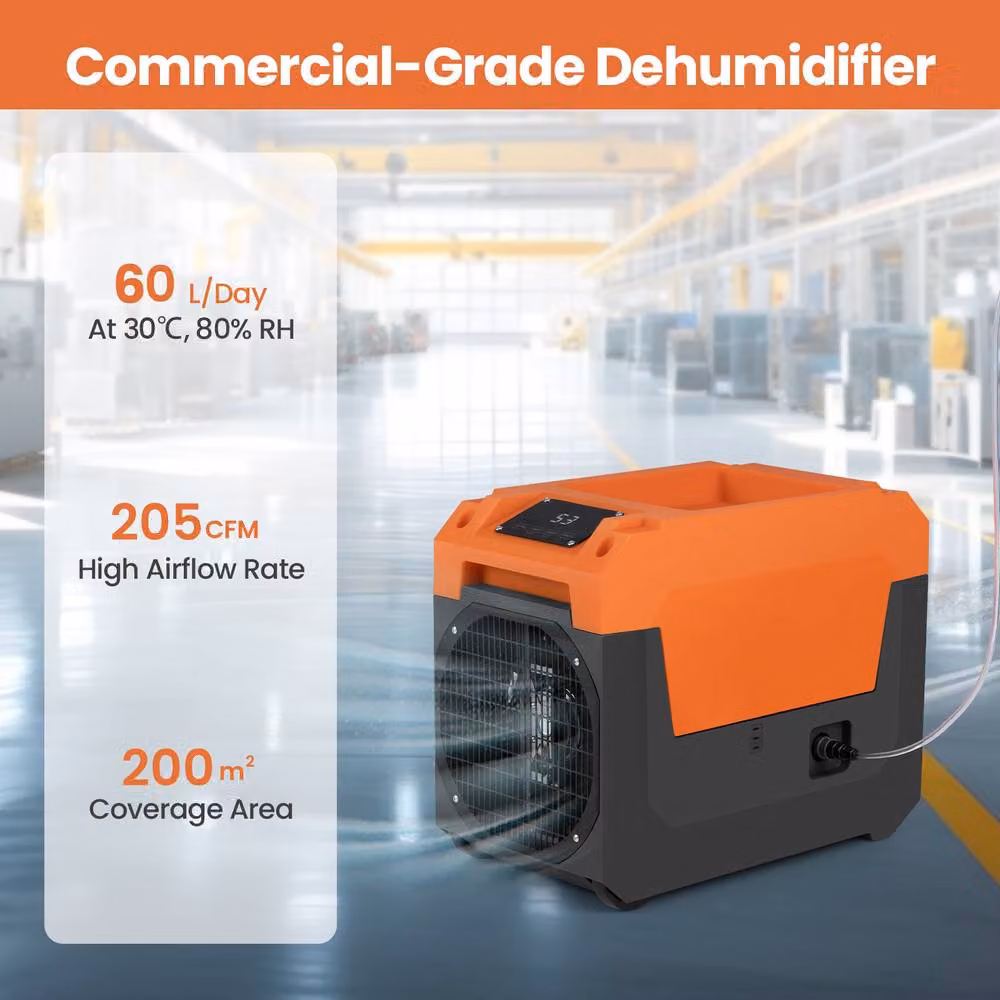 Costway Commercial Industrial Dehumidifier with Pump, 60L/Day, Orange – 3