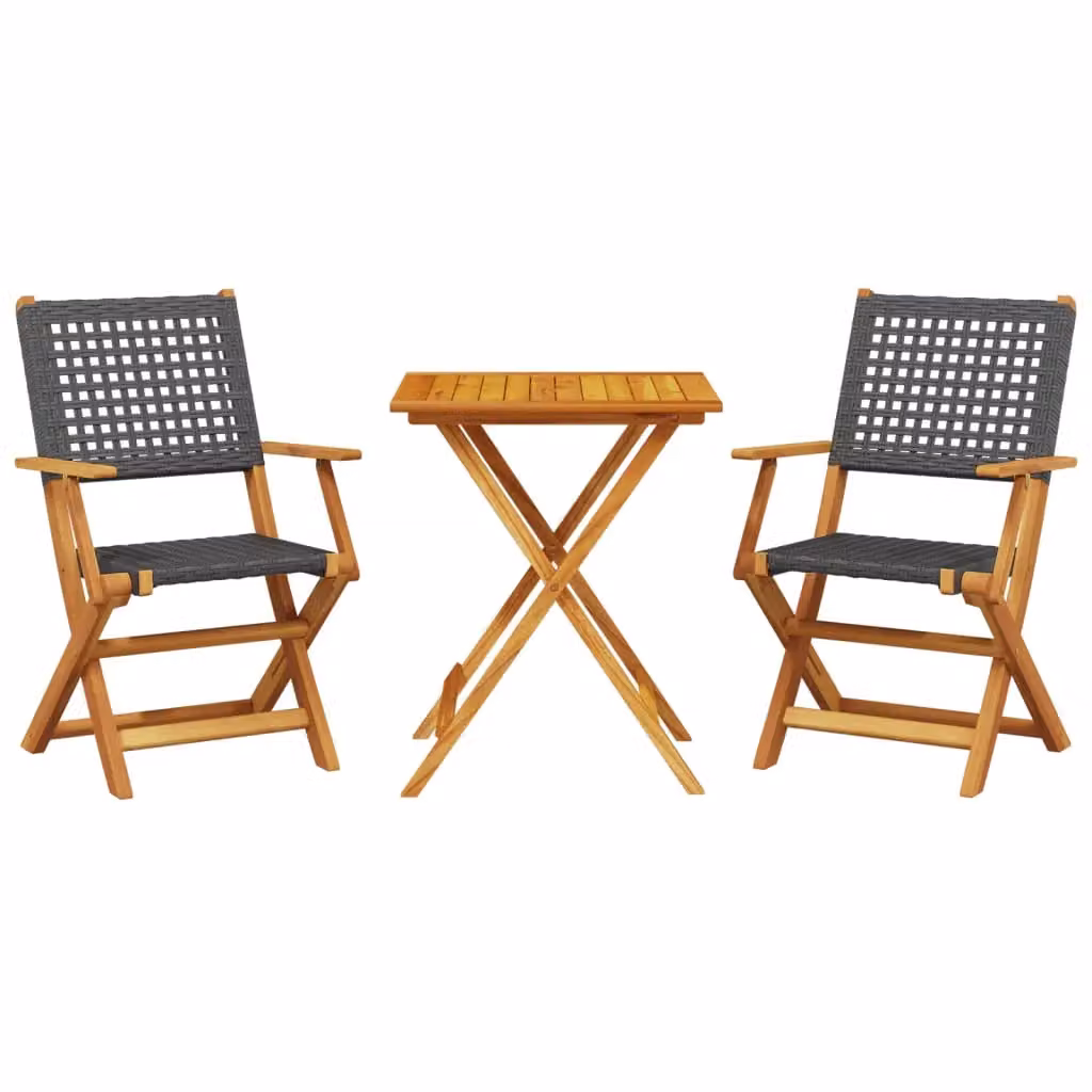 Berkfield Home 3 Piece Black Poly Rattan and Acacia Wood Bistro Set – 2
