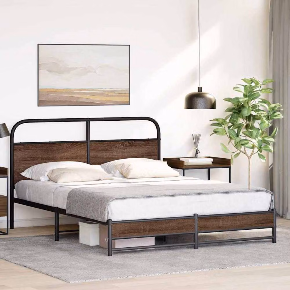 Berkfield Home Elegant Bed Frame in Brown Oak, W/D/H: 150 x 200 x 100 cm – 3