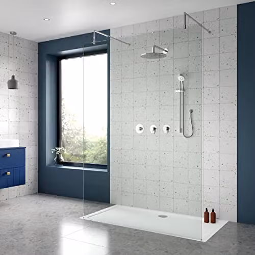 nuie SBR128ST2 Arvan Spa Modern Chrome Bathroom Shower Bundle with Thermostat, Overhead Shower, Hand Shower and Slide Rail Kit – 2