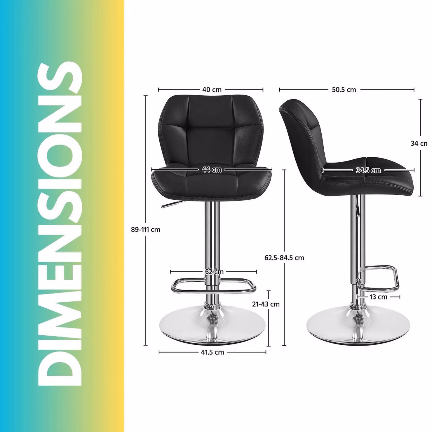 FURNOS Set of 2 Black Synthetic Leather Height Adjustable 360 Swivel Barstools with Backrest – 3