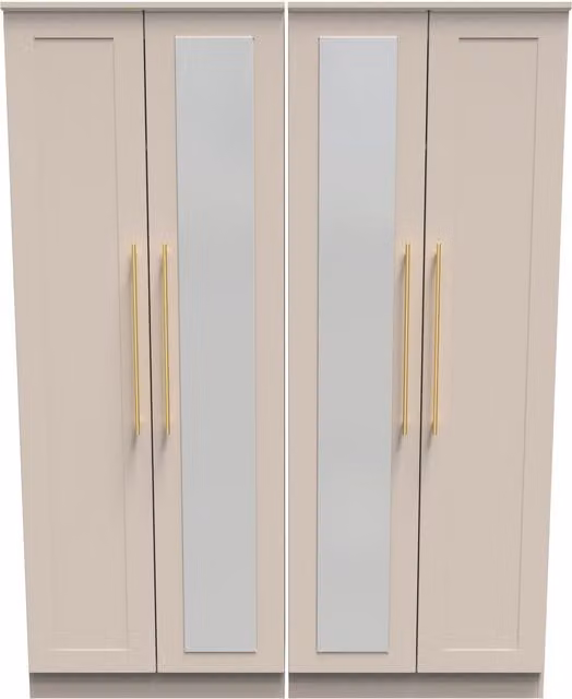 2 U Helmsley Ready Assembled Tall 4 Door Wardrobe with 2 Centre Mirrors in Taupe