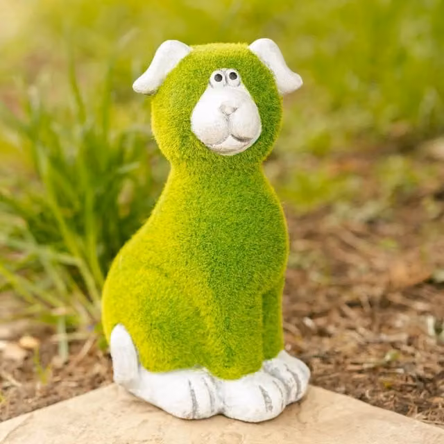 Marco Paul Green Stone and Grass Dog Garden Ornament, Height: 30 cm