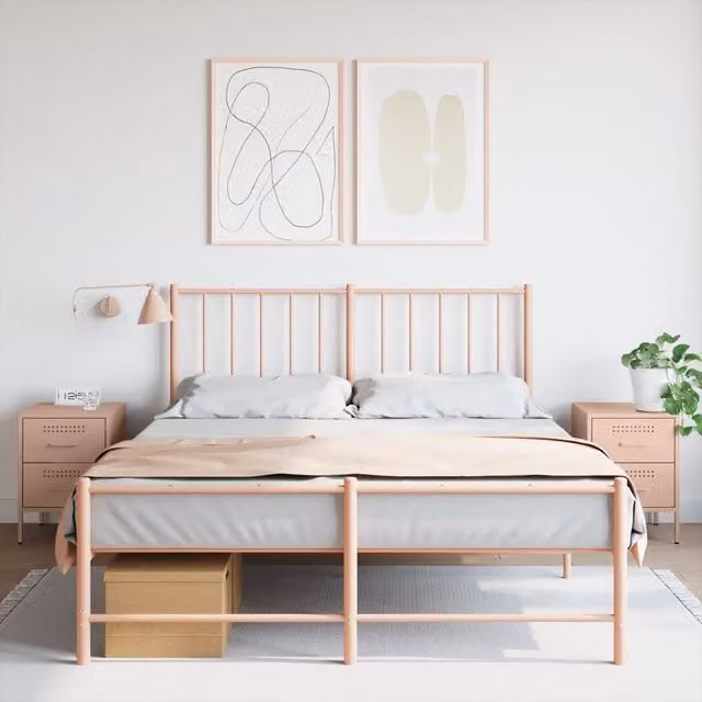 Berkfield Home Set of 2 Pink Metal Bedside Cabinets, W/D/H: 36 x 39 x 50.5 cm