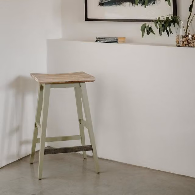 Florence Breakfast Bar Stool in Sage Green with Acacia Wood and Metal Frame, Height: 65 cm