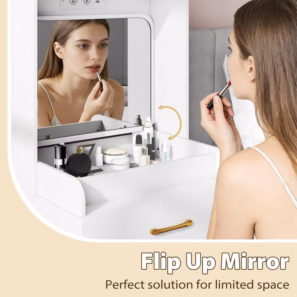 Costway White Vanity Desk with Flip-up Mirror and Movable Storage Stool – 5