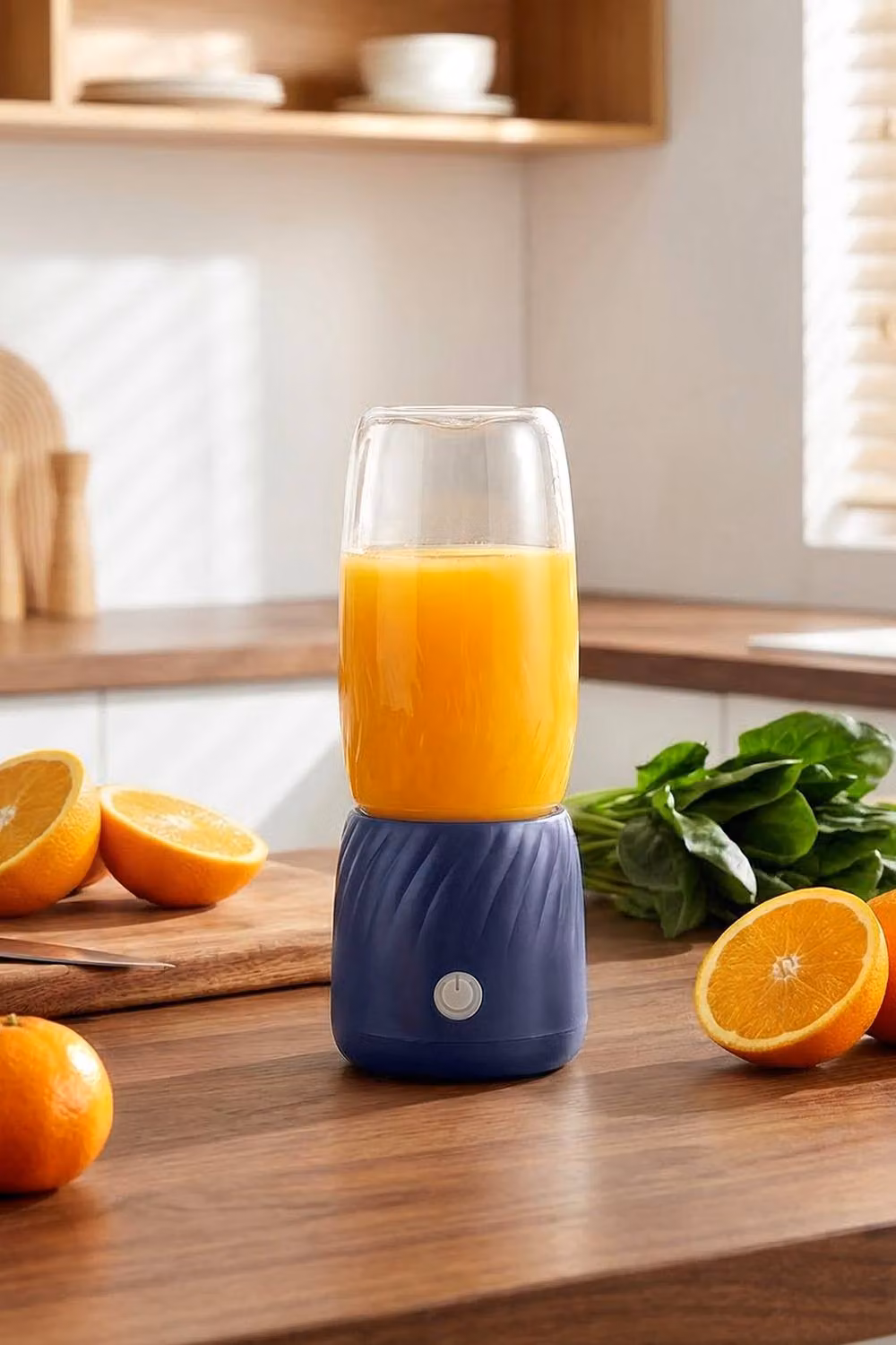 Living and Home Portable Personal Blender with 6-Leaf Stainless Steel Blade, Blue and Transparent, 350ml – 2
