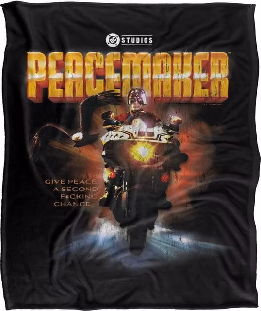 Warner Bros. Peacemaker Season Two Motorcycle Super Soft Polyester Throw Blanket, Extra Large, Multicolour