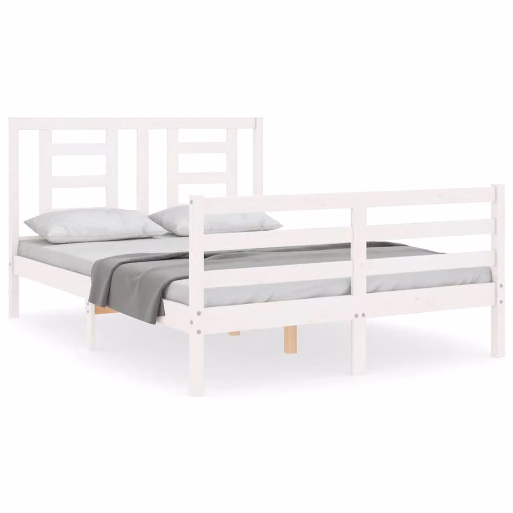 Berkfield Home Beautiful Solid Wood Bed Frame with Headboard in White, W/D/H: 120 x 200 x 125.5 cm – 2