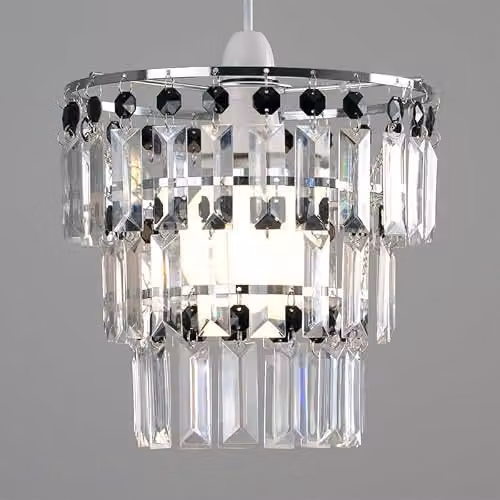 MiniSun Modern 3 Tier Cylinder Ceiling Light Shade with Transparent Acrylic Jewel Effect Droplets, Shade Width: 23 cm – 2